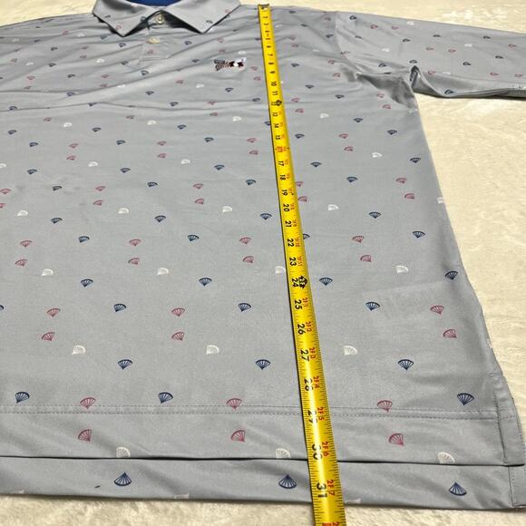 Footjoy Performance Golf Polo Men's L Geometric AOP Red White Steel Blue Stretch - Picture 7 of 9
